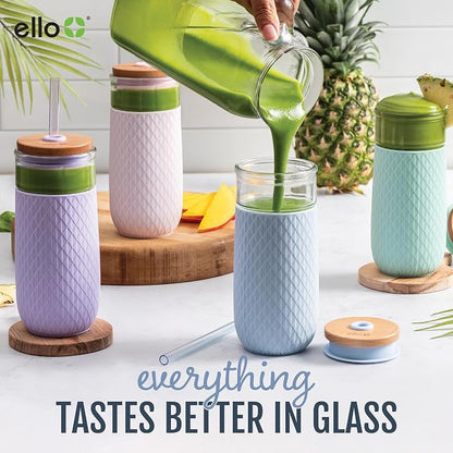 Ello Devon Glass Tumbler with Splash Proof Wooden Lid and Straw, Protective No - Image 4