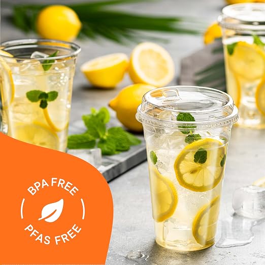 Clear Plastic Cups with Strawless Sip Lids - 20 oz PET Cups | Disposable Iced - Image 4