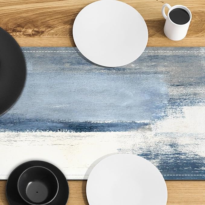 White Gray Table Runners Modern Art Farmhouse Linen Table Runners Dresser - Image 5