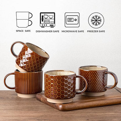 GBhome 6 OZ Stackable Coffee Mugs Set of 4, Ceramic Coffee Cups Set | 4 - Image 7