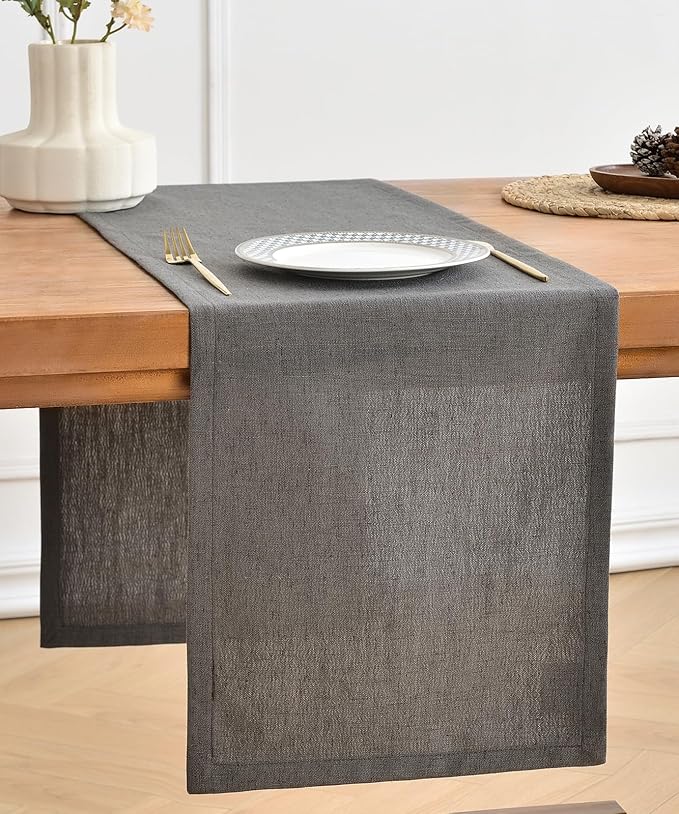 Wracra Linen Table Runner, Charcoal Grey Table Runners 108 Inches Long | Rich by Wracra