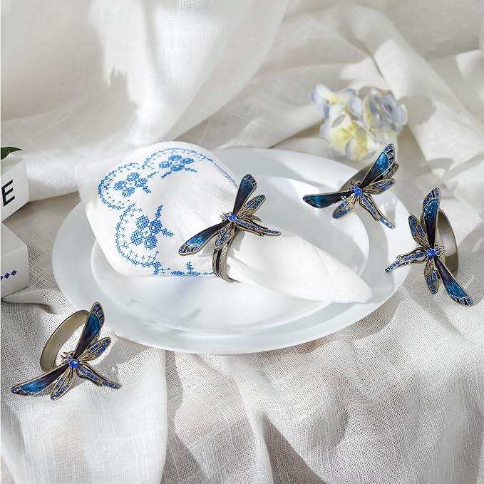Dragonfly Napkin Ring Set of 4, Decorative Table Settings - Image 3