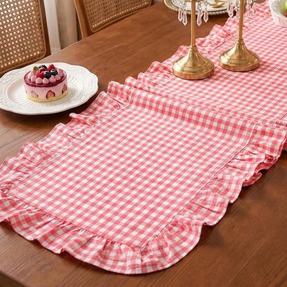 Eternal Beauty 14x72 Gingham Ruffle Table Runner - Image 8
