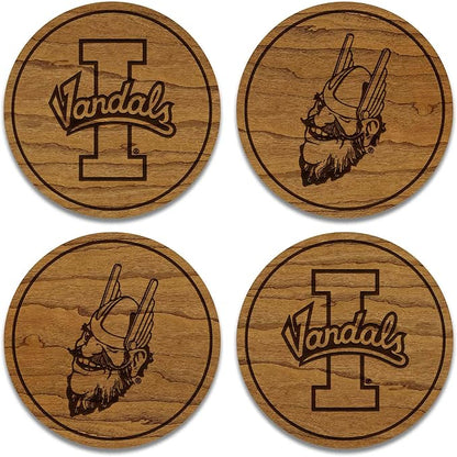 LazerEdge Idaho Vandals Wooden Coaster Set - Cherry Wood - Officially Licensed Product - 4-Pack