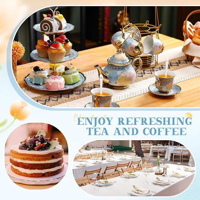 21 Pcs Ceramic Teapot Set Vintage Porcelain Tea Cups - Image 3