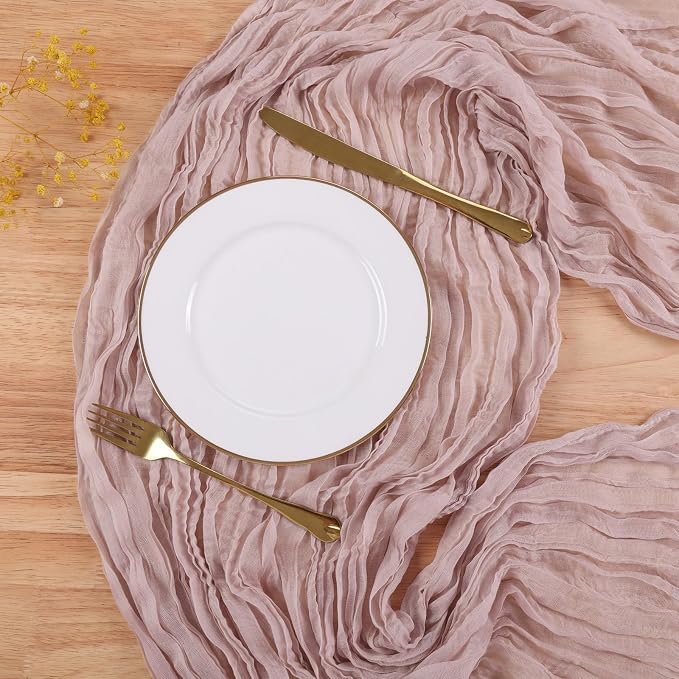 Crinkle Cheesecloth Table Runner 35x157 Inch Long Dusty Pink Boho Table Runner - Image 4