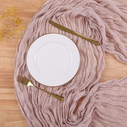 Crinkle Cheesecloth Table Runner 35x157 Inch Long Dusty Pink Boho Table Runner - Image 4
