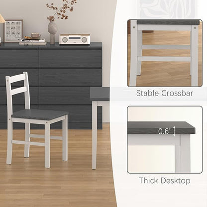 5 Piece Dining Table Set, Solid Wood Dining Table Set for 4, Farmhouse Table and 4 Chairs Set, 43.3'' Rectangular Kitchen Table Set for 4, Grey & White
