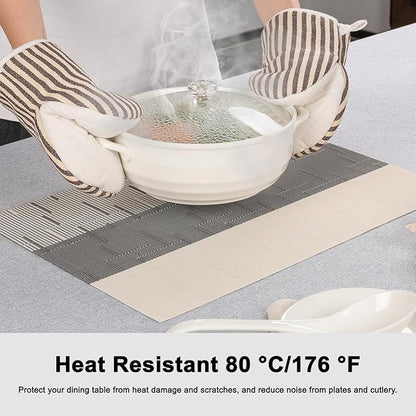 Placemats Set of 6, Vinyl Woven Place Mats Indoor Set of 6 Washable Wipeable PVC Table Mats Heat-Resistant Non Slip Placemat for Kitchen Dining Outdoor Table (Beige Dark Gray, Set of 6)