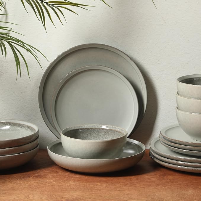 Gibson Elite Beckett Stoneware Matte Reactive Glaze 16 Piece Plates and Bowls - Image 5