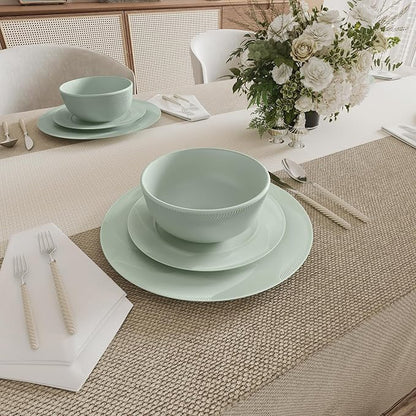 Yoshy 12-Piece White Bone China Dinnerware with Lightweight Durable Chip Resistant Design Service for 4 (12 Piece - Service for 4, Willowmist)