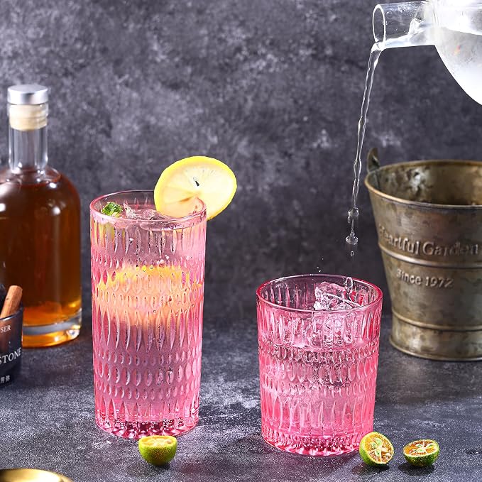 Loivttvv Glassware Drinking Glasses Set of 8, 14 oz Highball Glasses & 10 oz - Image 4
