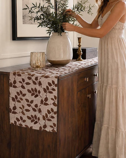 13"x 72" Jacquard Woven Chenille Table Runner, Autumn Leaves | Exquisite - Image 6