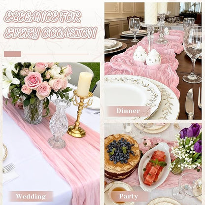 2 Pack Cheesecloth Table Runner, 120 Inch Pink Table Runner - Image 2
