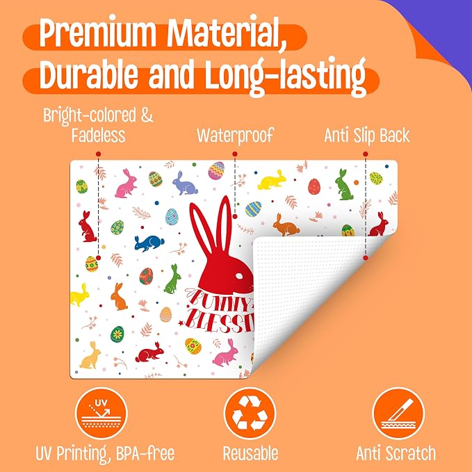 6 Pack Easter Placemats, Non-Slip Washable, Reusable Placemat - Image 4