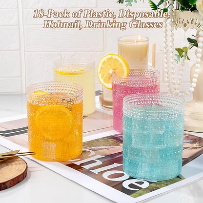 18PCS Plastic Hobnail Drinking Glasses - 14 Oz Clear Vintage Glasses Drinkware - Image 2