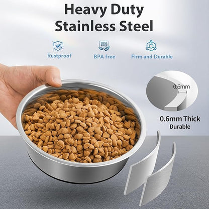 Stainless Steel Dog Bowls Set of 2, Anti Rust Metal & Non Slip Rubber Base, Heavy Duty Large Feeding Dishes, Food Grade BPA Free, Food and Water Bowl for Small Dogs (30oz, 3.8cup)
