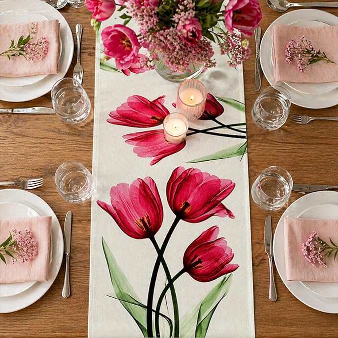 Floral Table Runner Mode Flowers Spring Summer Table Runner Seasonal Table - Image 3