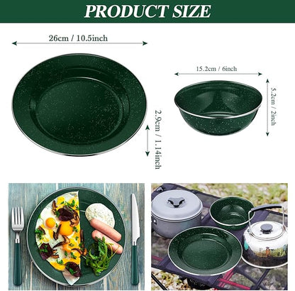 Nuogo 12 Pcs Enamel Camping Tableware Set Dinnerware Kit Includes 12 oz Coffee Mugs Camping Plates Bowls and Utensils Set with Knife Fork Spoon for 2 People Hiking Picnic Outdoor