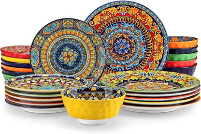 vancasso 24 Pieces Plates and Bowls Set, Bohemian Style Dinnerware Sets Service by vancasso