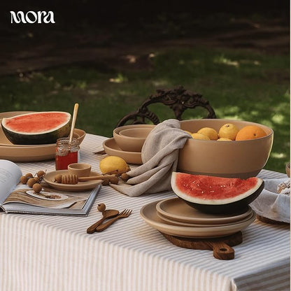 MORA Mega and Giant Bowls Set of 2, 5.5 and 3.5 Qt Ceramic Pottery Mixing Bowls - Microwave and Dishwasher Safe - Merrigold & Iris