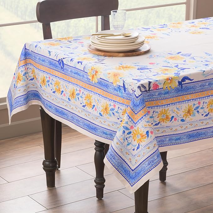 Maison d' Hermine Table Cloth Rectangle Table 100% Cotton 70 x 120 Inches Tablecloth Reusable Decorative for Dining Room Farmhouse Home Valentines Day Decorations Spring Summer - Girassol