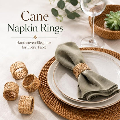 Rattan Napkin Rings Set of 12, Handwoven Natural Cane Napkin Ring Holders - Image 2