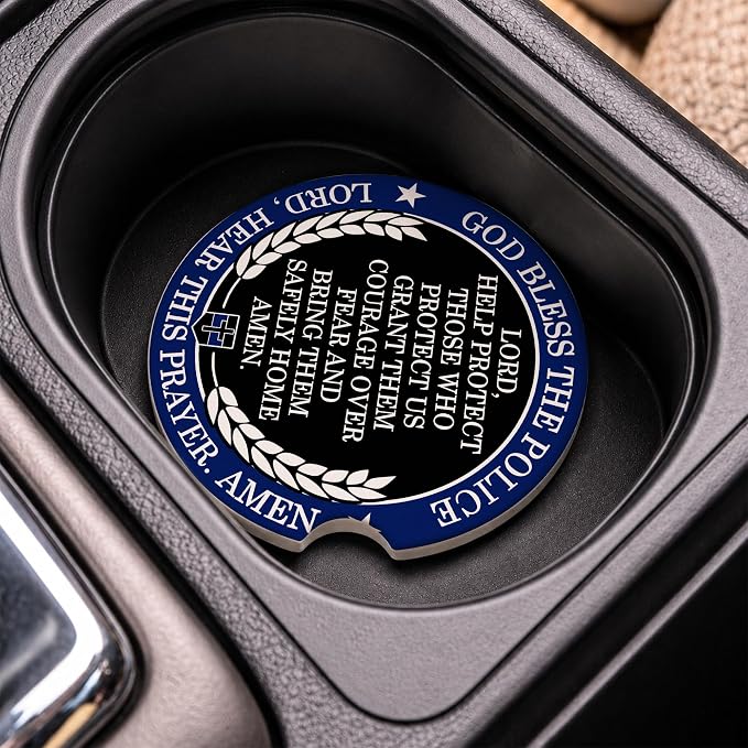 Police Car Coasters Set of 2 – God Bless The Police Prayer Ceramic Cup Holder - Image 6