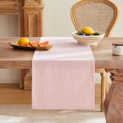 Rustic Cotton Linen Table Runner, 13x48 Inches Pink | Farmhouse Style Linen - Image 4