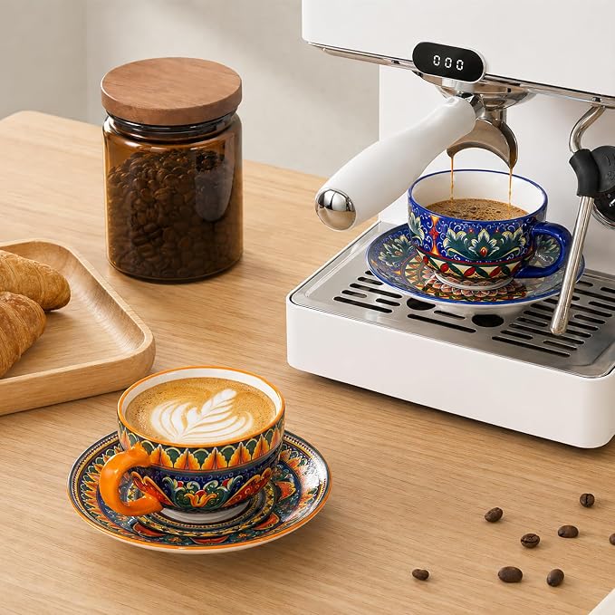 Henten Home Ceramic 8.5 oz Tea Cup Set, Latte Cup - Image 6