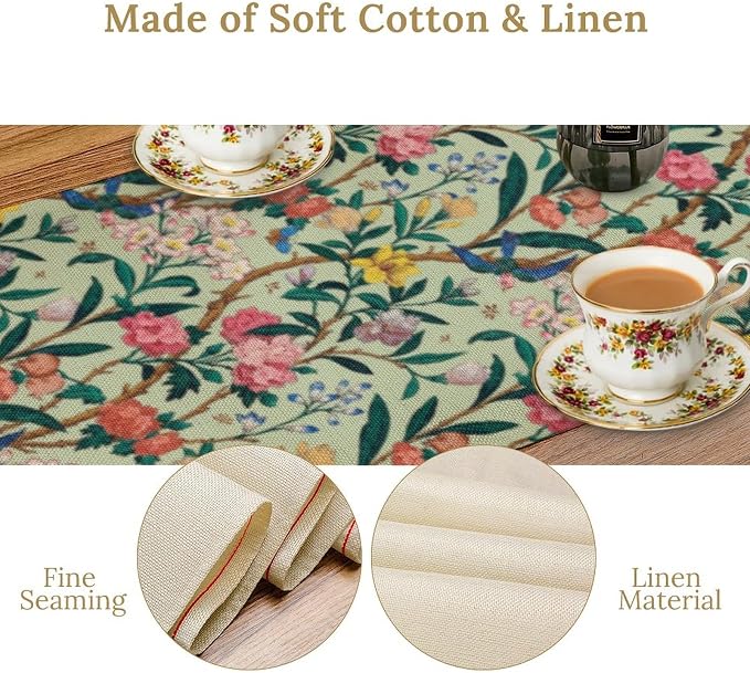 William Morris Floral Table Runner, Birds Butterflies and Bees Botanical Flower - Image 6