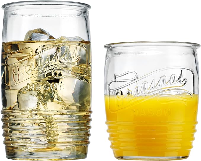 Glaver's Original Mason Set of 8 Drinking Glasses 4-20 Oz Highball Glasses by Glavers