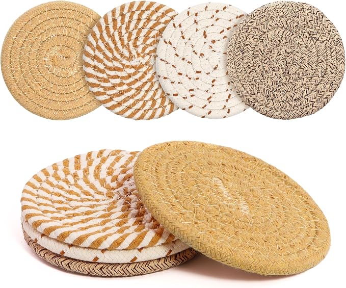 Coasters Set of 4 for Drinks, Cotton Woven 4 Colors Absorbent Boho Coasters for by krastmon