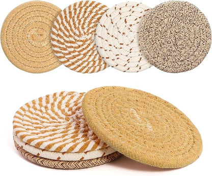 Coasters Set of 4 for Drinks, Cotton Woven 4 Colors Absorbent Boho Coasters for by krastmon