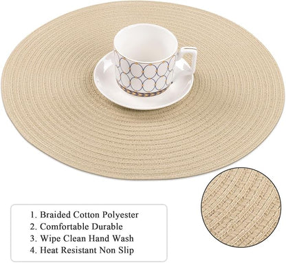 SHACOS 15 inch Round Braided Placemats Set of 4 Cotton Polyester Place Mats - Image 3