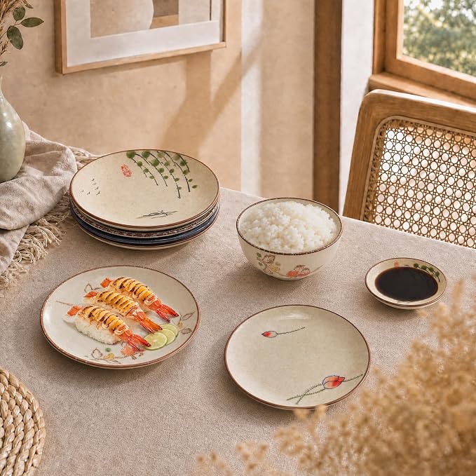 6 Inch Japanese Retro Dinner Plates Set of 6 | Ceramic Hand-painted Serving - Image 3
