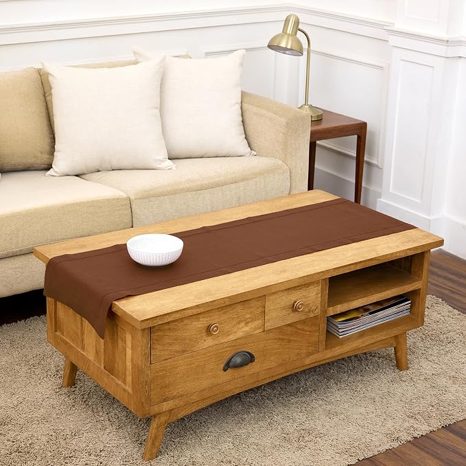 Solino Home 100% Pure Linen Dining Table Runner Brown Hemstitch, 14 x 48 in | by SolinoHome