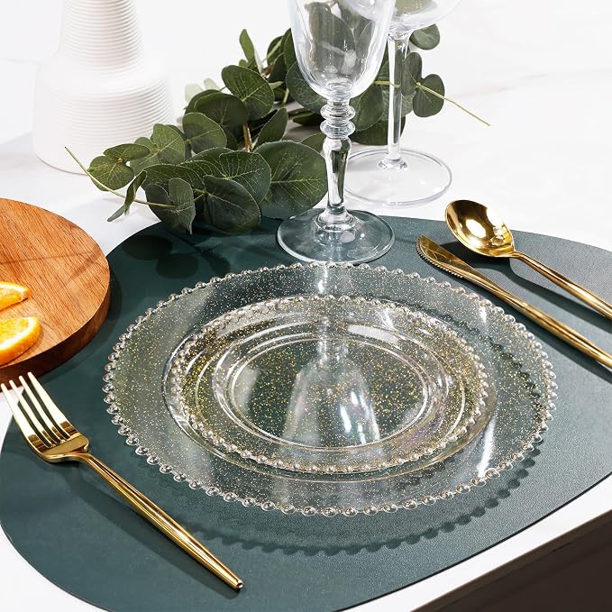 U-QE 60PCS Gold Glitter Plastic Plates, Beaded Plates Disposable Heavy Duty | - Image 2