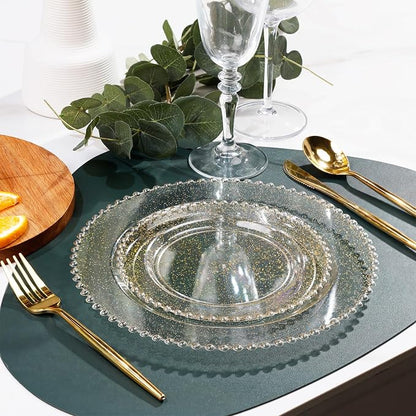 U-QE 60PCS Gold Glitter Plastic Plates, Beaded Plates Disposable Heavy Duty | - Image 2