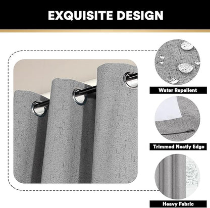 PrinceDeco 100% Blackout Curtains 64 inch Long 2 Panels,42" Wide,64" Length Energy Saving Curtains for Bedroom Living Room Grommet Blackout Linen Curtains with Thermal Insulated Liner,Light Grey