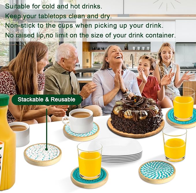Eykao Bamboo Coasters for Drinks, Absorbent Coaster Sets of 5, Woven Drink - Image 4