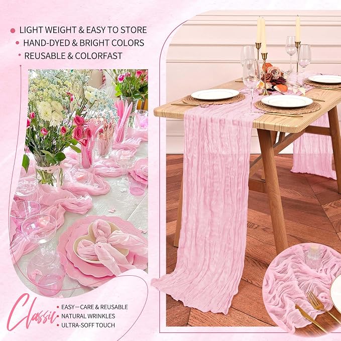 30 Pack Cheesecloth Table Runner 10FT Light Pink Table Runner Boho Gauze Cheese - Image 5