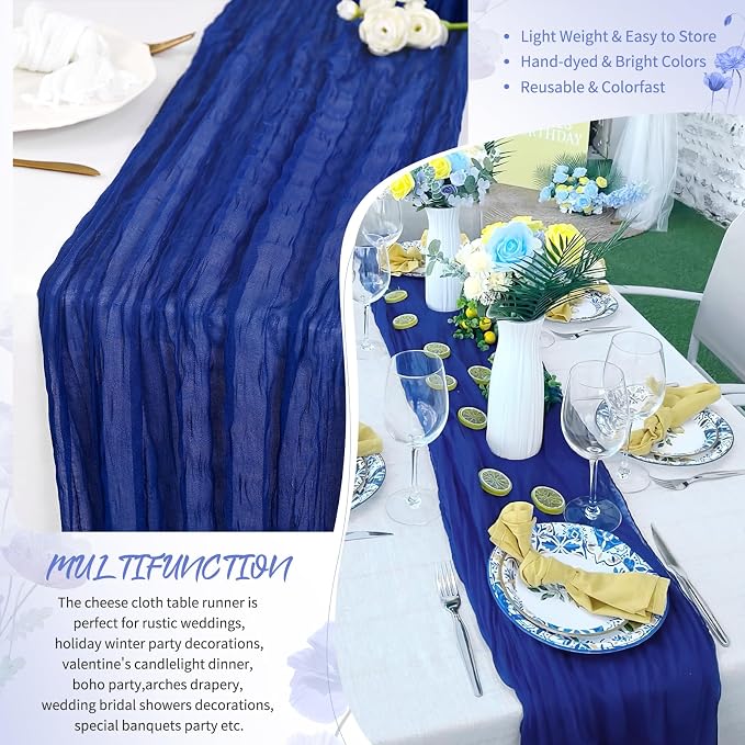 Showgeous 18 Pack Royal Blue Cheesecloth Table Runner, 17 x 108 Inches | Boho - Image 5