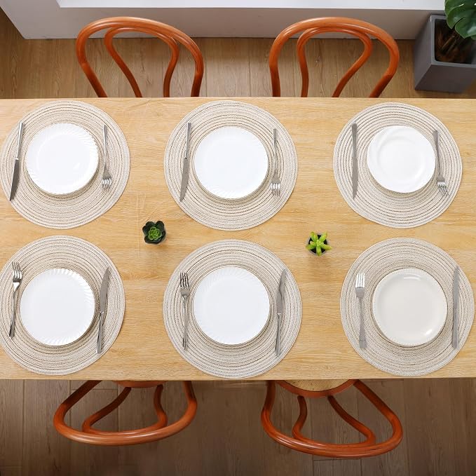 SHACOS Round Placemats Set of 6 Braided Circle Place Mat Washable 15 inch Table - Image 4