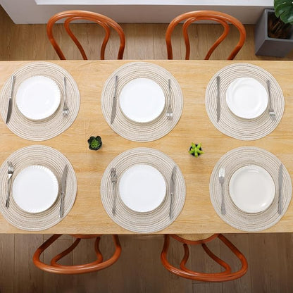 SHACOS Round Placemats Set of 6 Braided Circle Place Mat Washable 15 inch Table - Image 4