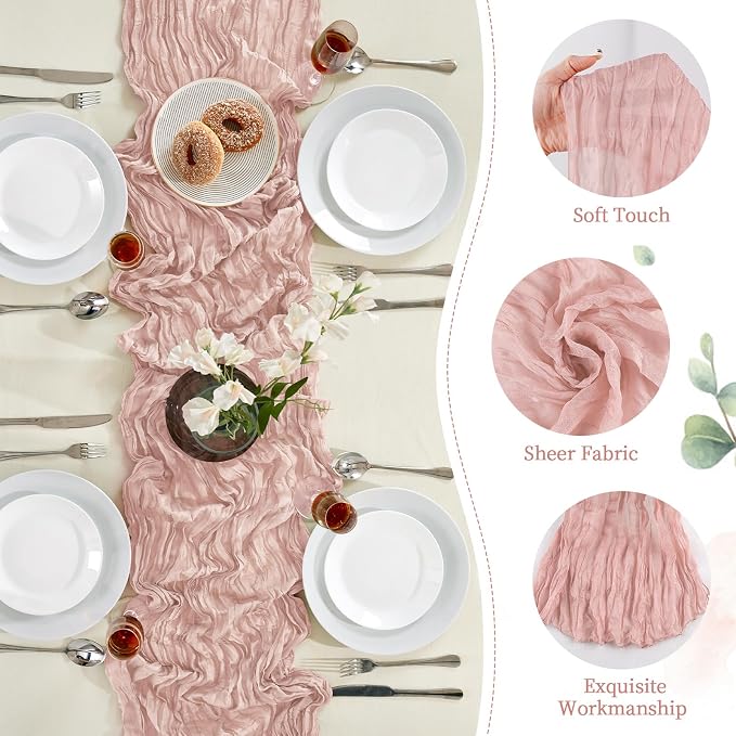 AGIRL 6 Pack Dusty Pink Cheesecloth Table Runner 10FT Boho Gauze Home Decor | - Image 7