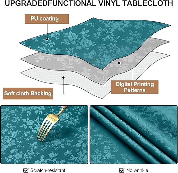 Smiry Round Table Cloth, Waterproof Heavy Duty Vinyl Tablecloths, Wipeable Washable Table Cover for Kitchen and Dining Room (Emerald Green, 70" Round)