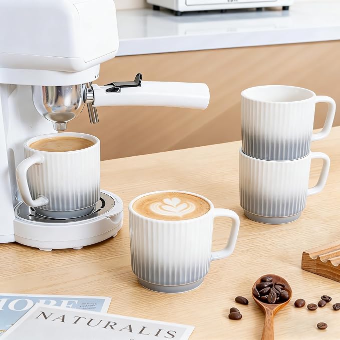 8 oz Stackable Coffee Mugs Set of 4, Ceramic Coffee Mug Cappuccino Cups | - Image 8