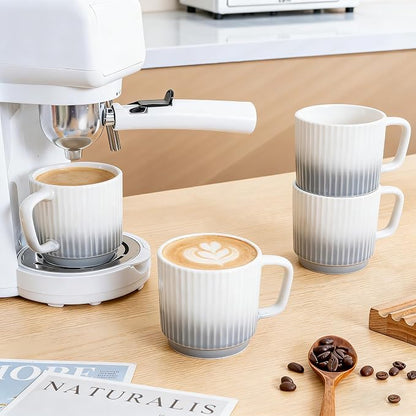 8 oz Stackable Coffee Mugs Set of 4, Ceramic Coffee Mug Cappuccino Cups | - Image 8
