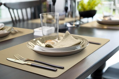 More Décor Faux Leather Placemats Set of 4 for Dining Table – Waterproof, Wipeable, Washable, Stain & Heat Resistant, Non-Slip Table Mats – 12 X 17 Inch, (Solid Beige 4)